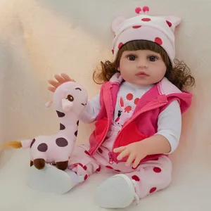 45cm reborn baby doll silicone vinyl simulation infant cute doll with plush giraffe toy for kids