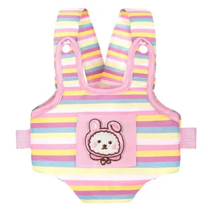 Colorful striped doll carrier for 30cm reborn dolls with cute rabbit patch toy accessory