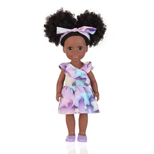 35cm 14 inch black baby doll cute afro curly hair toy with purple star dress and headband