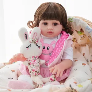 45CM Reborn Baby Doll Realistic Vinyl Infant Toy with Plush Bunny Cute Collectible Gift