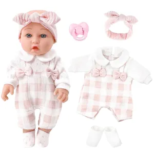 12 Zoll Reborn Baby Puppe Spielzeug mit rosa kariertem Outfit, Schnuller und Zubehör