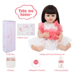 22 inch reborn baby doll set with gift box, magnetic pacifier, feeding bottle and birth card.