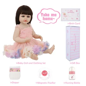 22 inch reborn baby doll set with cute dress, birth card, gift box, pacifier and bottle