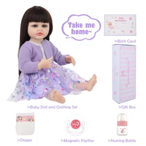 22 inch reborn baby doll silicone set with clothes, gift box, pacifier and bottle for kids.