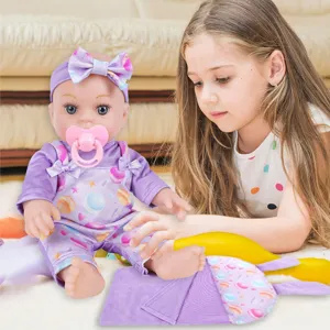 Süße 12 Zoll Reborn Babypuppe Spielzeug mit lila Planetenkleidung und Schnuller für Kinder.