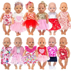 Valentine Theme Doll Clothes Heart Pattern Dress Outfit Accessories For Girls Play House Sweet Festive Style Cloth Mesh Apparel