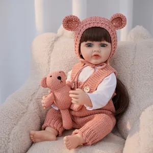 22 Inch Reborn Baby Doll Silicone Vinyl Simulation Cute Infant Toy with Knit Bear Outfit
