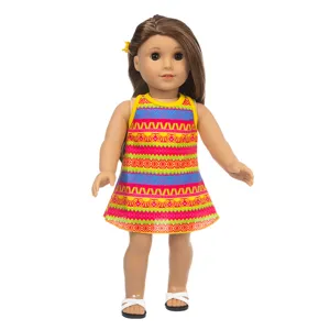 18 inch doll summer dress colorful geometric print clothes outfit with sandals for dolls