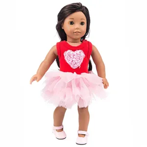 18 Inch Doll Clothes Valentine Day Outfit Red Heart Top Pink Tutu Skirt Doll Accessories