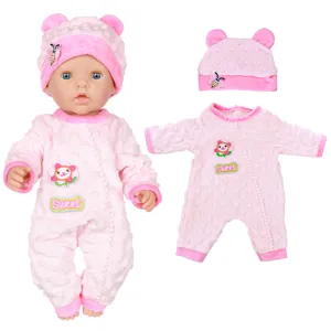 Plush Bear Rabbit Doll Clothes For 18 Inch Dolls Fleece Romper Jumpsuit With Hat Cute Doll Accessories Toy Girls Gift