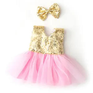 18 inch doll clothes set sparkling sequin top pink tulle dress with bow headband for 45cm dolls