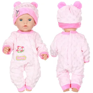43cm doll clothes pink plush onesie cute hat set for reborn baby dolls outfit