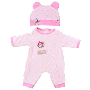 Pink plush romper and bear ear hat set for 43cm dolls cute baby doll clothes accessories