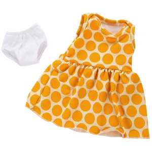 Cute doll clothes set with orange polka dot dress and white shorts for 18 inch dolls.