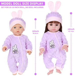 Doll clothes set for 16-18 inch baby dolls cute purple bunny romper with matching hat.