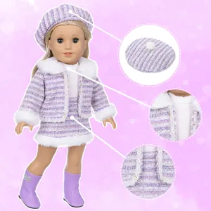 18 inch doll winter tweed outfit set with beret coat skirt boots cute clothes for doll accessories