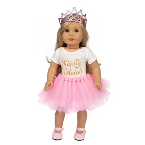 18 inch American girl doll clothes birthday outfit set with princess crown tutu dress for 45cm