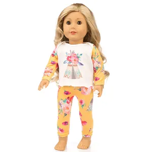 18 inch doll clothes set, floral top and leggings outfit for 45cm American dolls.