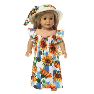 18 inch American girl doll clothes set sunflower dress straw hat toy outfit accessory