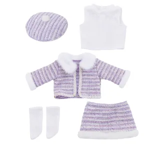 18 inch doll clothes set winter purple tweed coat skirt beret white top socks detail view