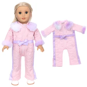 18 inch doll winter plush jumpsuit pink cute doll clothes fashion winter outfit set for girls