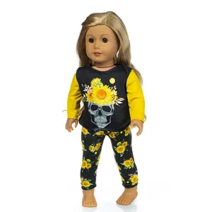 18-inch doll clothes set featuring a cute skull sunflower top and matching leggings for 45cm dolls.