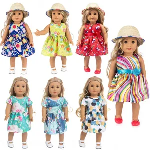 Summer Doll Clothes Set Fresh Floral Dress Straw Hat Outfits For Inch Girl Dolls Toy Accessories Replacement Garments