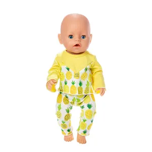 Details zur 45cm Puppenkleidung, süßes Ananas Muster gelbes Langarmshirt und Hosenset.