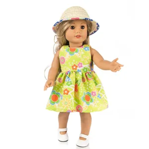 18 inch American girl doll clothes summer floral dress and straw hat set for toy doll