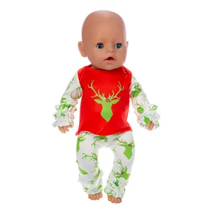 45cm doll clothes cute christmas reindeer red top pants set for 18 inch baby doll gifts