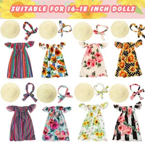 18 inch doll clothes set with straw hat and headband for American girl doll fashion dress up.
