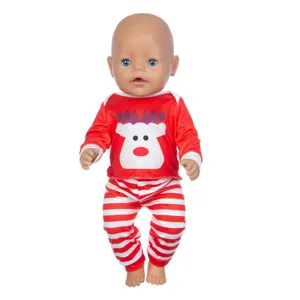 45cm doll clothes red striped reindeer pajama set autumn winter toy doll outfit for kids