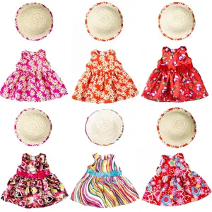 18 inch American girl doll clothes set with summer dress and straw hat, cute toy outfits.
