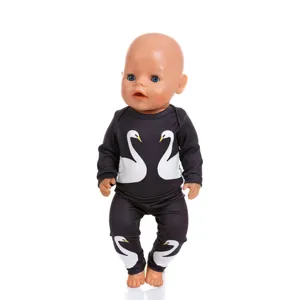 45cm doll clothes long sleeve black swan print top pants set cute toy doll outfit spring