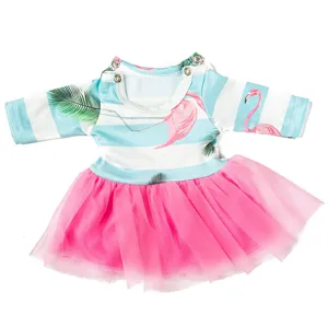 18 Zoll Puppenkleidung Niedliches Flamingokleid Blaues Streifen Tutu Outfit für 45cm Puppen