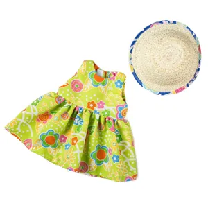 18 inch American girl doll clothes summer dress and straw hat set colorful floral outfit.