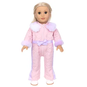 18 inch doll winter jumpsuit pink plush collar cute doll clothes outfit accessories