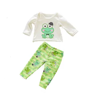 18 Zoll Puppen Kleidung süßer Frosch Druck Langarmshirt und gestreifte Hose Set 45cm