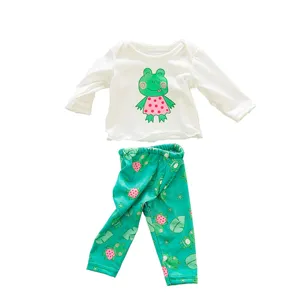 18 Zoll Puppenkleidung Süßer Frosch Print Langarmshirt und Hosen Set für 45 cm Puppen