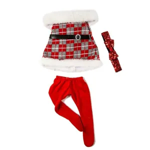 18 zoll puppe weihnachten kleidung set rot kariertes kleid glitzernder haarreif strumpfhose