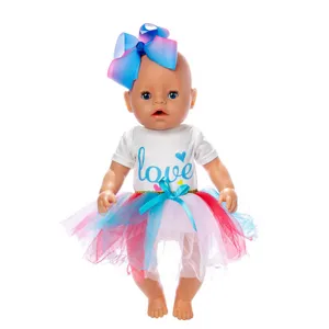 Set di abiti per bambole in vinile da 45 cm con gonna tutu e fiocco per bambini.