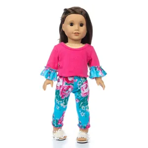 vêtements poupée 18 pouces haut rose mignon et pantalon floral pour poupée américaine