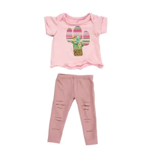 18 inch doll clothes set pink cactus t-shirt ripped leggings doll outfit accessories for girls