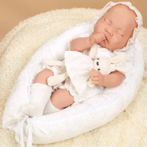 18-inch realistic reborn baby doll vinyl newborn infant toy with cute floral dress and nest