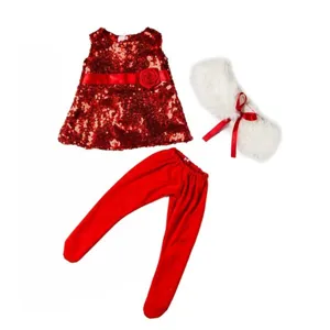 18 inch doll Christmas outfit red sequin dress white fur shawl leggings set for doll toy