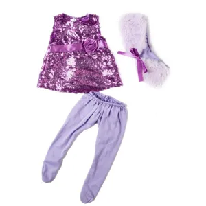 18 inch doll clothes set purple sequin dress fuzzy stole tights cute doll outfit accessory