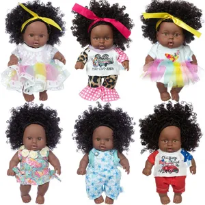 8 Zoll Afrikanisch-Amerikanische Baby-Puppe Reborn Schwarze Puppe Vinyl Simulation Säugling Mit Waschbarer Kleidung Lockiges Haar Spielzeug