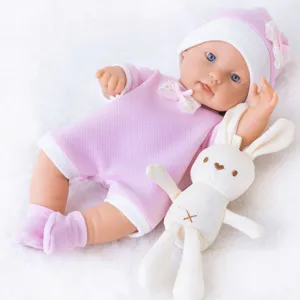 Bambola Reborn 30cm in Vinile Morbido con Vestito Rosa e Peluche Coniglietto Carino