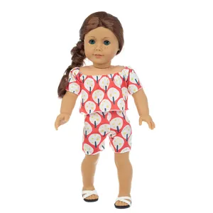 vetements pour poupee de 18 pouces ensemble ete haut crop top et short rouge pour enfant