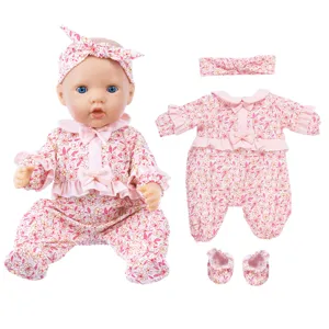 18 inch baby doll clothes cute pink floral romper headband shoes set doll accessories main
